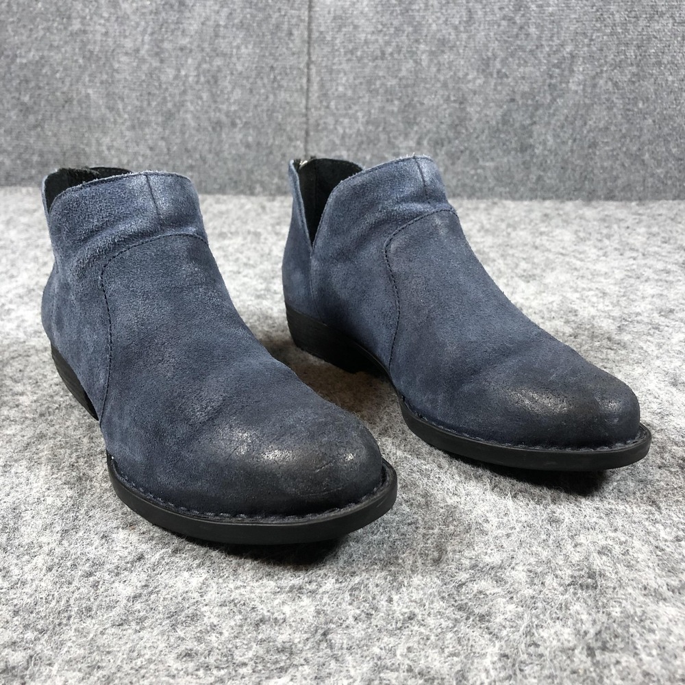 Born Blue Suede Ankle Booties Womens 7 M‎ Low Block Heel Side Zip Casual Boo